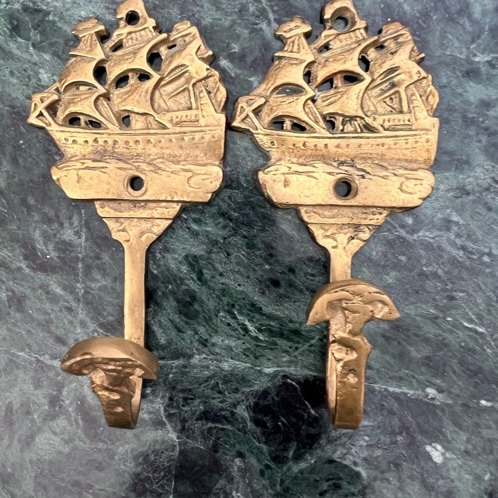 Vintage Gold Ship Wall Hooks